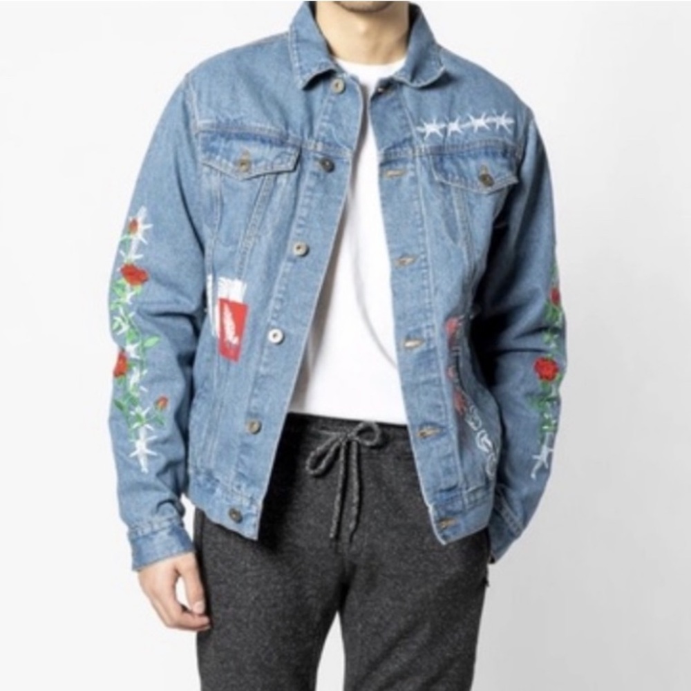 Brooklyn Cloth Men’s SMALL Embroidered Blue Denim Jacket